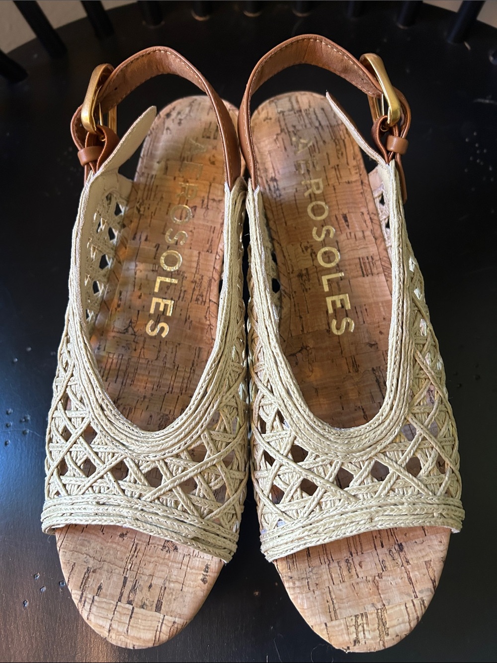 AEROSOLES Woven Slingback Sandals in Natural Beige with Brown Strap - Picture 4 of 6